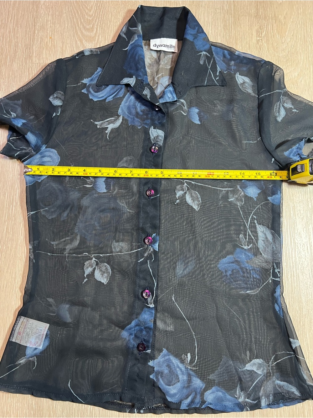 Y2K Vintage Dynamite Black Floral Sheer Short-Sleeve Shirt Women’s Size Small - Picture 7 of 8